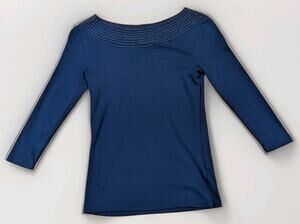 Lauren Ralph Lauren Womens XS Navy Blue Boat Neck Crochet 3/4 Sleeve Top